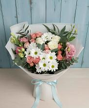 Букет цветов из:  Розы, Лизиантусы и Хризантемы #REPLACE_PRED# Ремонтном