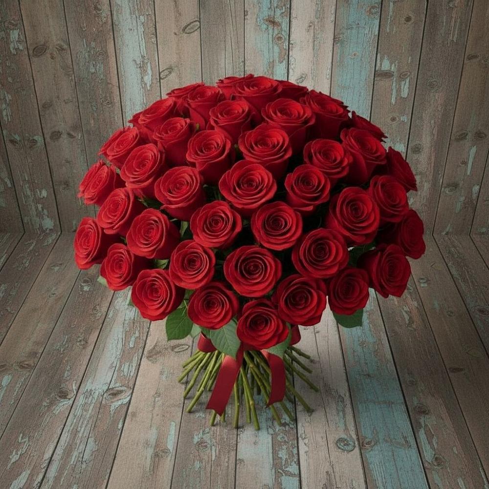 Букет 55 Красных роз Фридом в Ремонтном