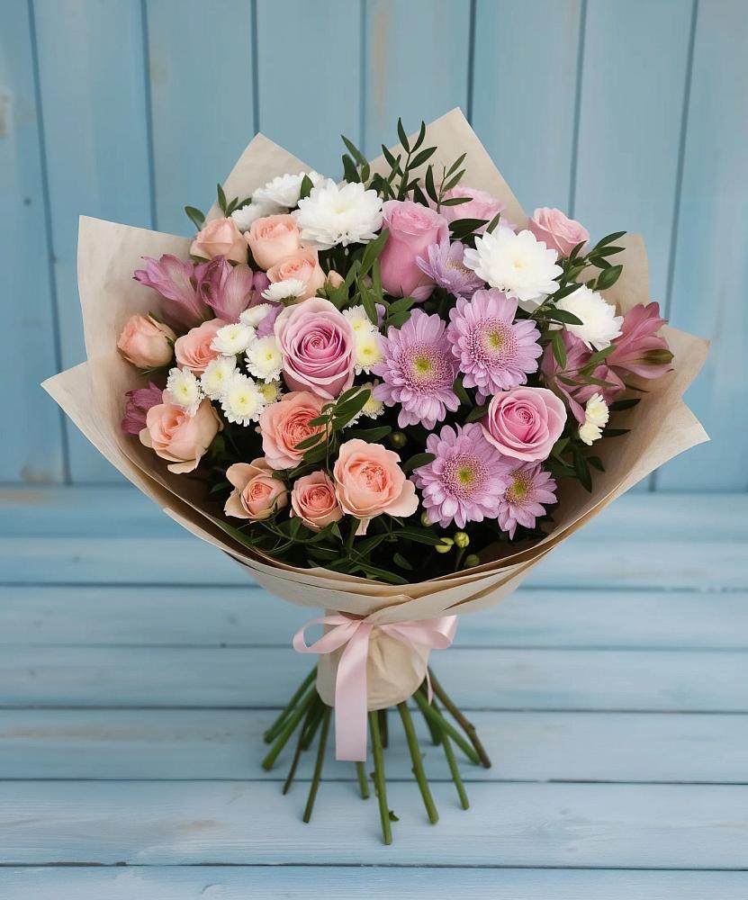 Букет цветов из: Хризантемы, Розы и Альстромерии в Ремонтном