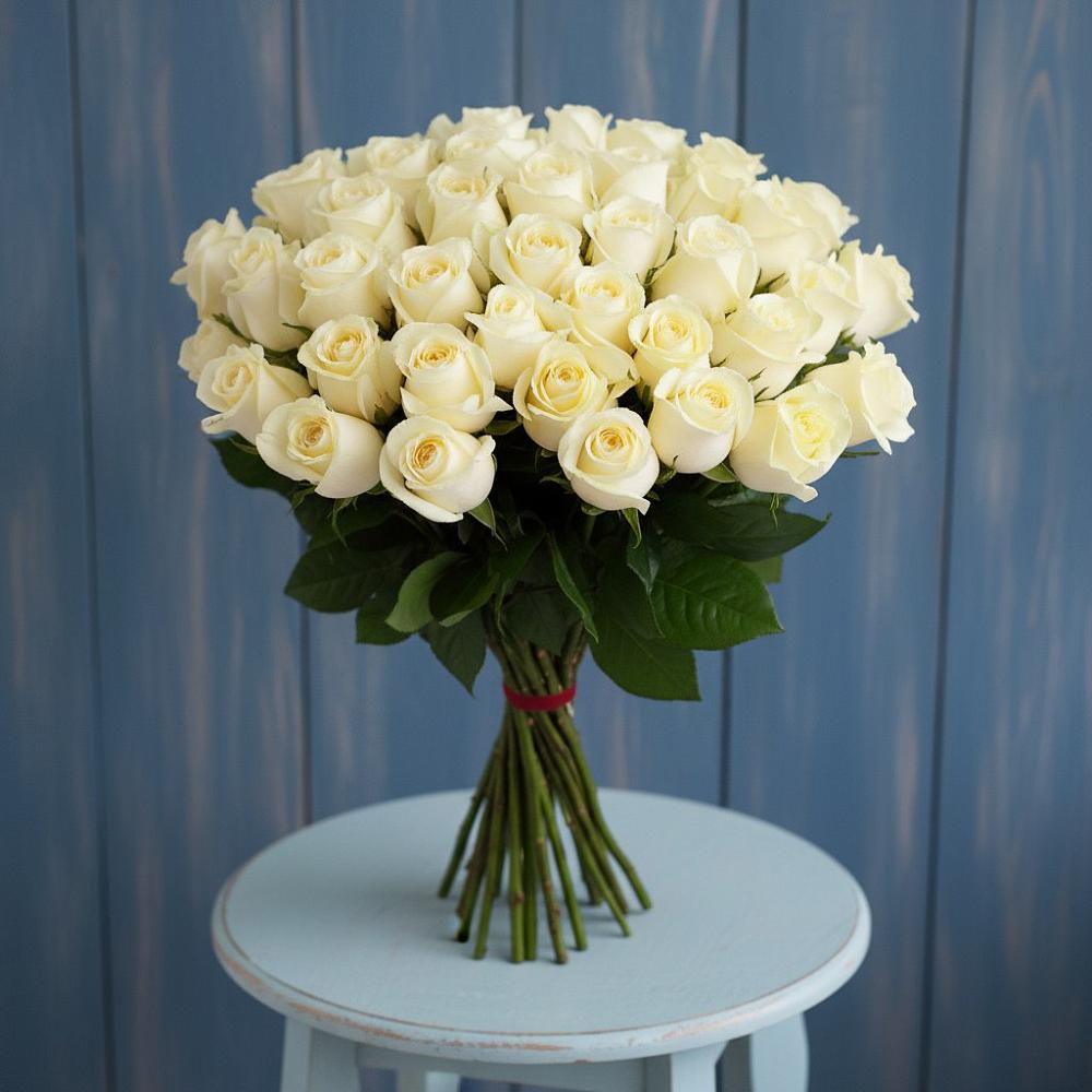 Букет 51 Белая роза Эдлесс Лав в Ремонтном