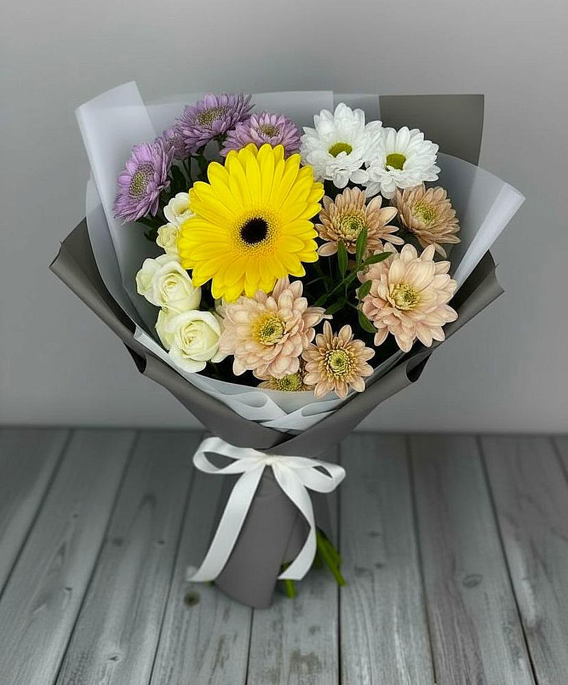 Букет цветов из: Розы, Герберы и Хризантемы в Ремонтном