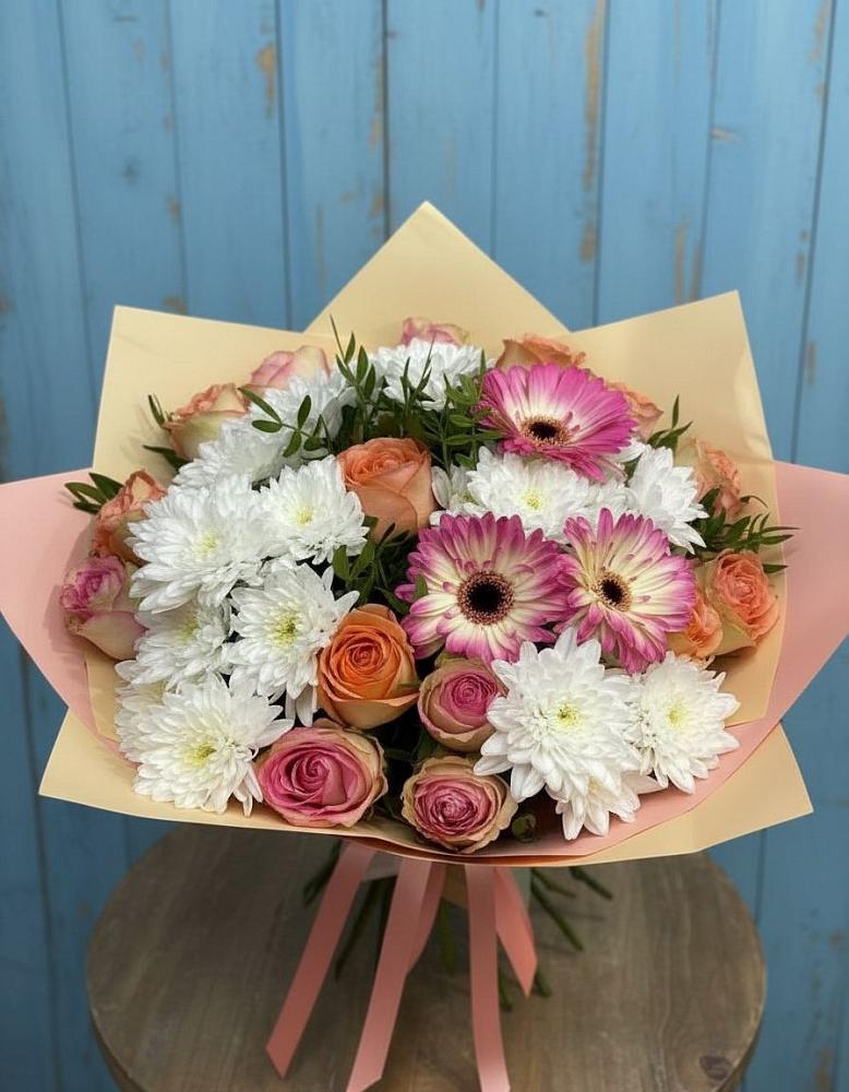 Букет цветов из: Розы, Герберы и Хризантемы в Ремонтном