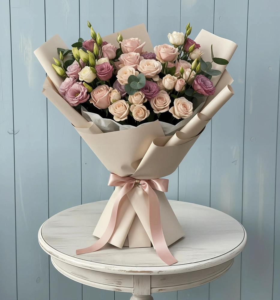 Букет цветов из: Розы и Лизиантусы в Ремонтном